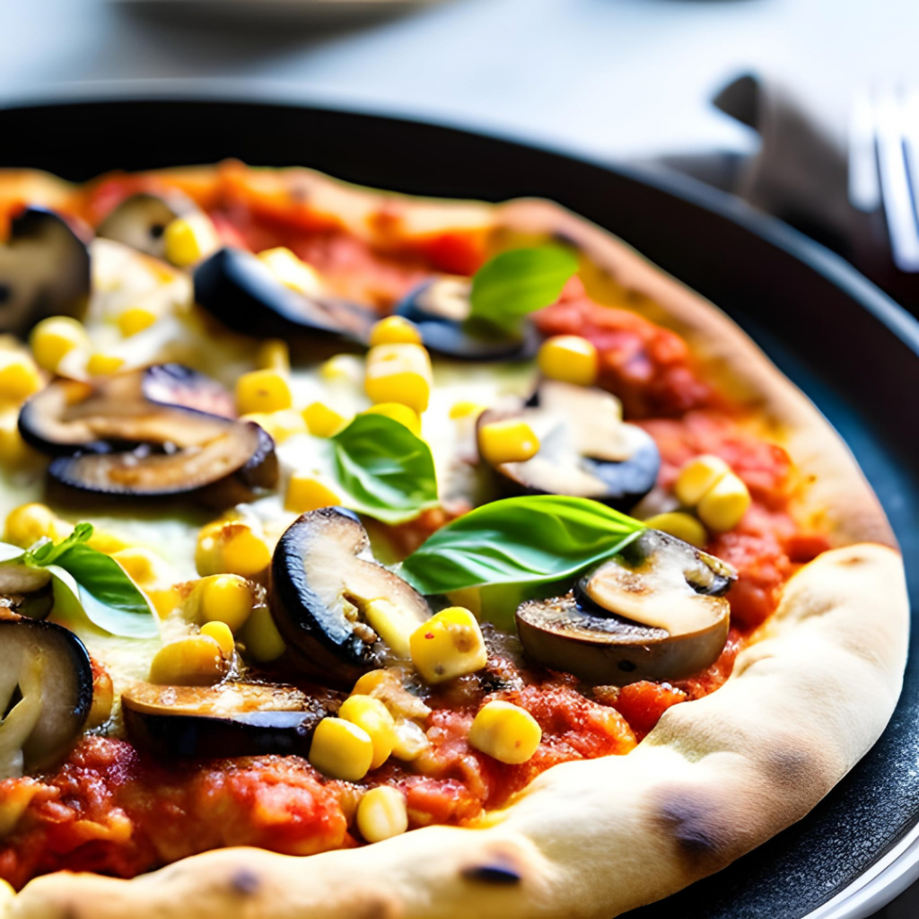 WURST-PILZ-PIZZA mit Tomatensauce, Mozzarella, Wurst, 3 Pilzarten, Mais, Parmesan, Basilikum